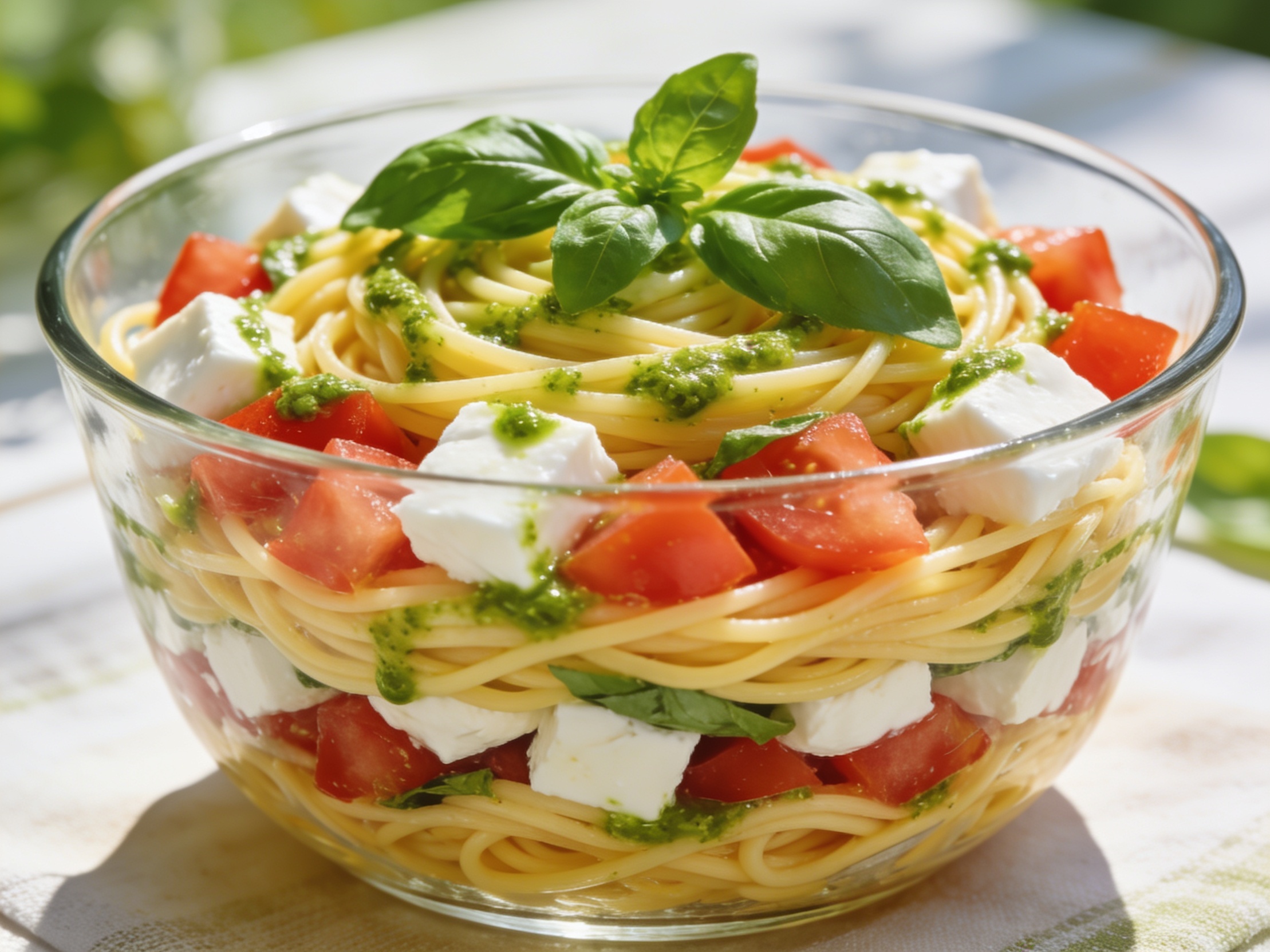 Italienischer schichtsalat mit spaghetti